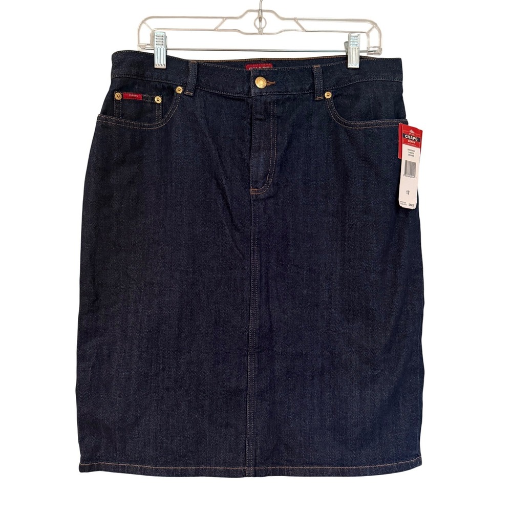 Chaps Mid-Rise Denim Pencil Skirt Womens 12 Dark Rinse Classic Western Preppy